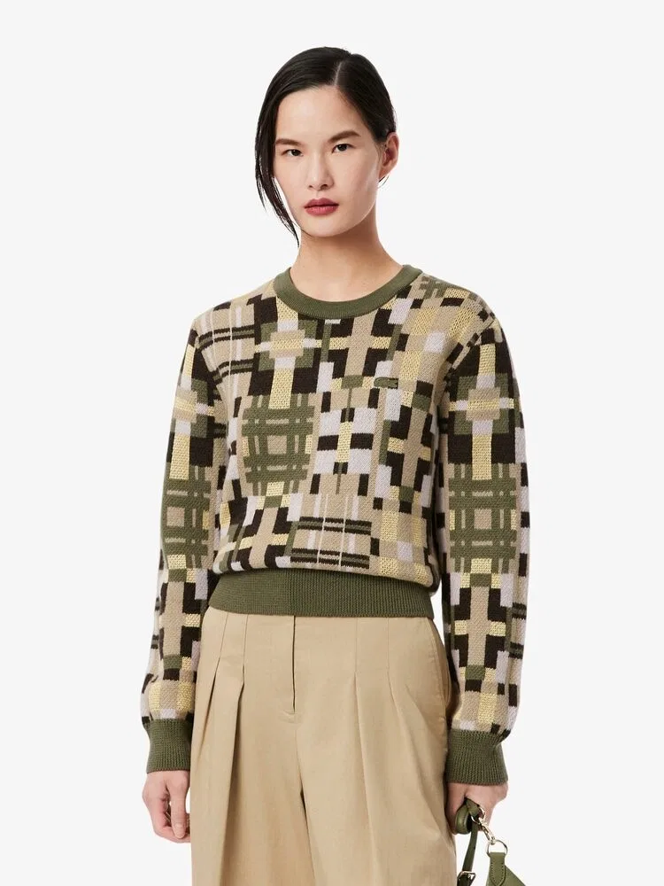 Свитер с жаккардовым графическим узором LACOSTE, Khaki