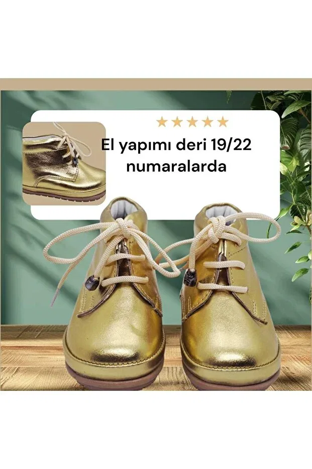 Детские туфли для девочек на шнуровке Momy, Gold — фото 2