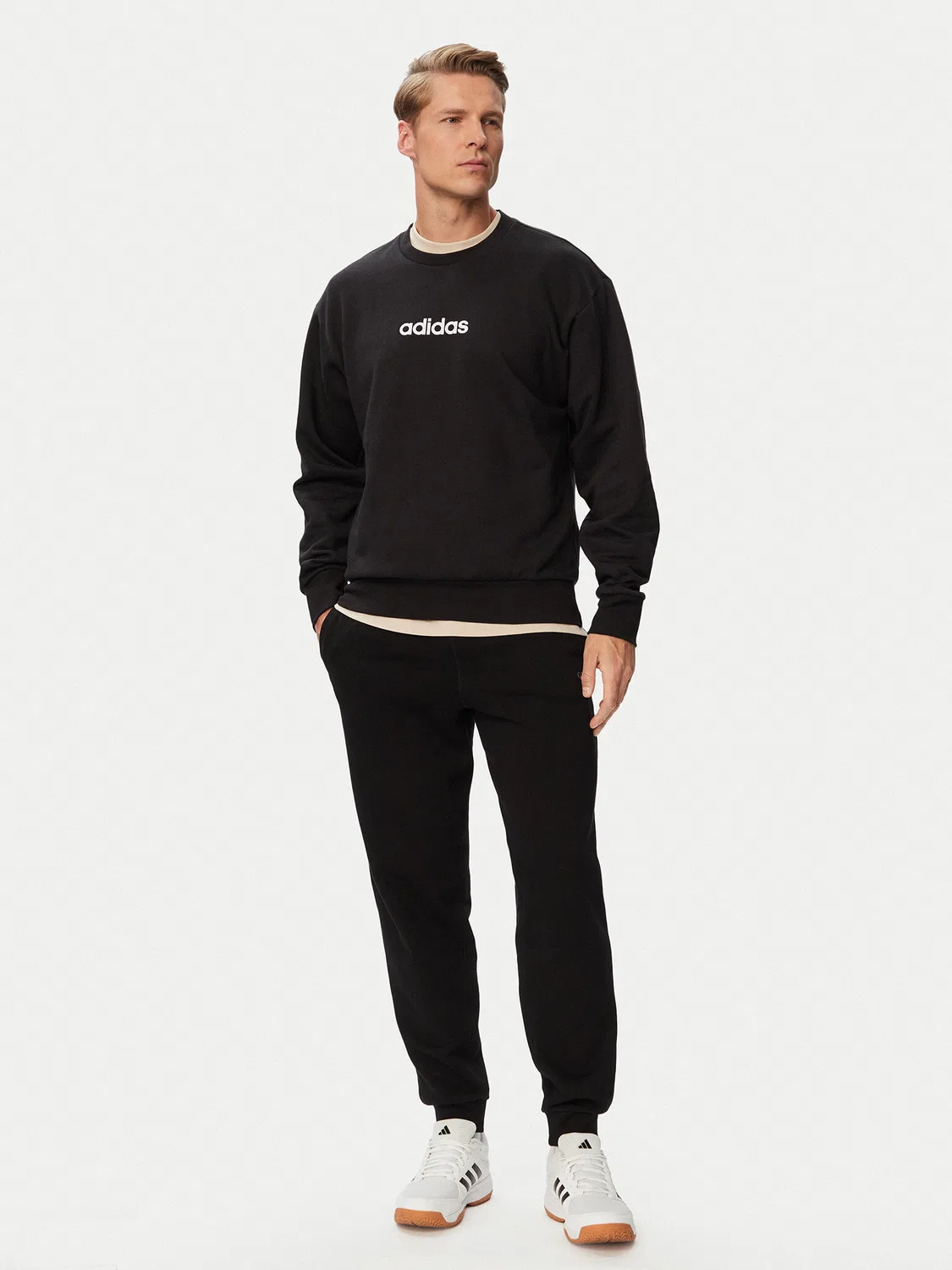Мужская толстовка стандартного кроя Essentials Linear Fleece Adidas, черный — фото 2