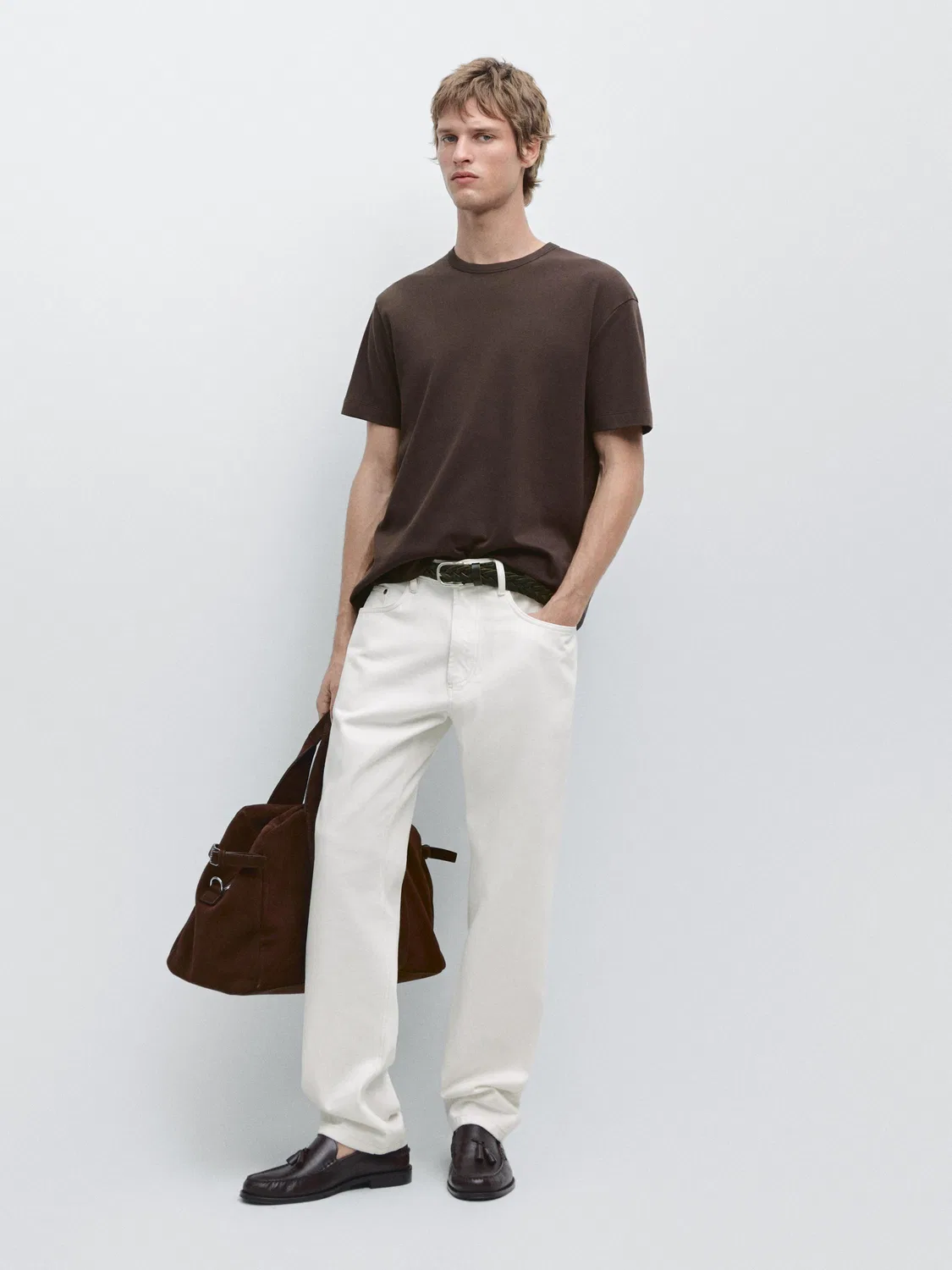 Футболка с коротким рукавом из 100% хлопка Massimo Dutti, шоколадный