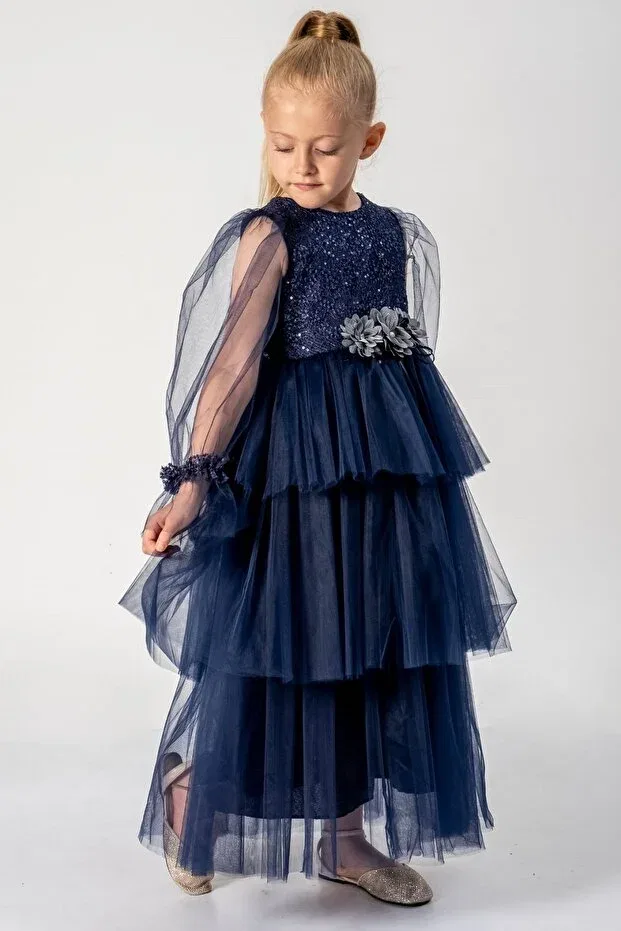 Детское платье для девочек с длинным рукавом Dfn, Navy Blue — фото 3