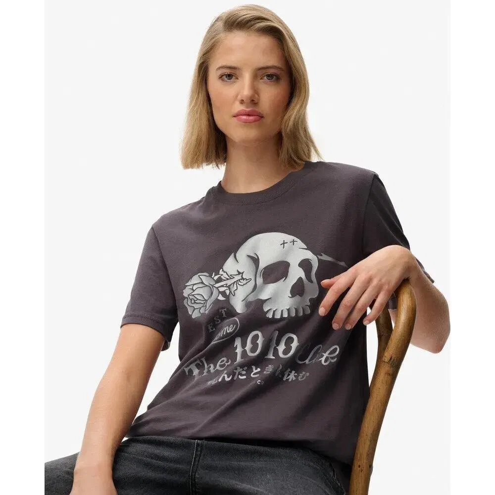 Женская футболка с принтом Super Skull Superdry, Grau — фото 4