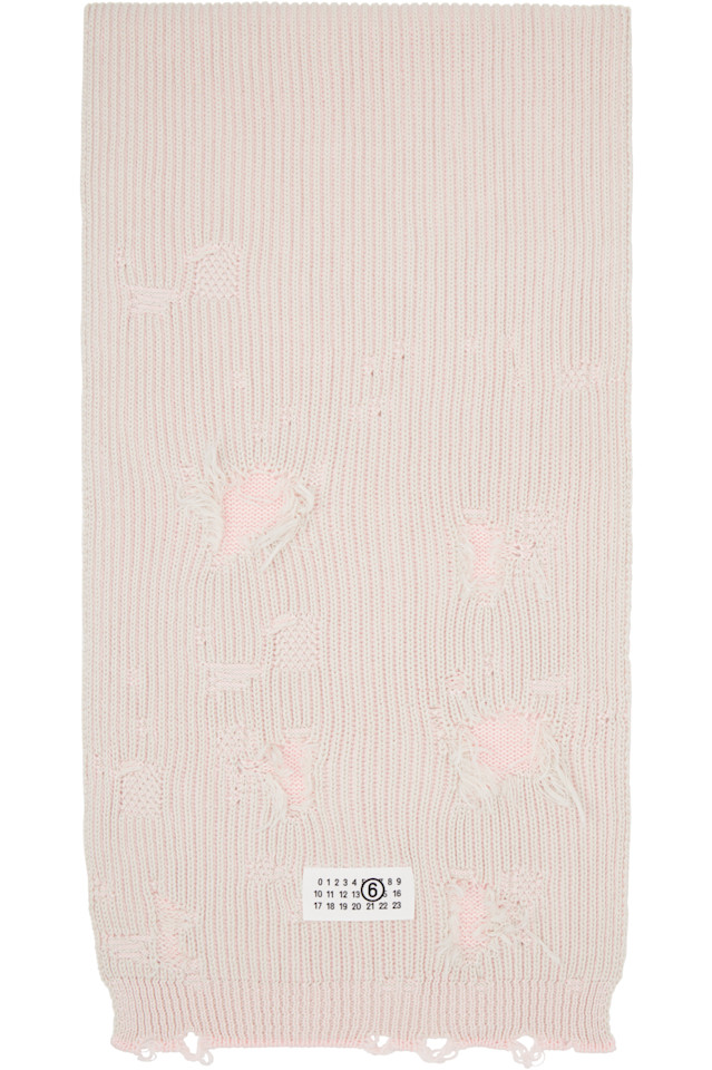 

Mm6 Maison Margiela Шарф с оптическими ребрами серо-розового цвета