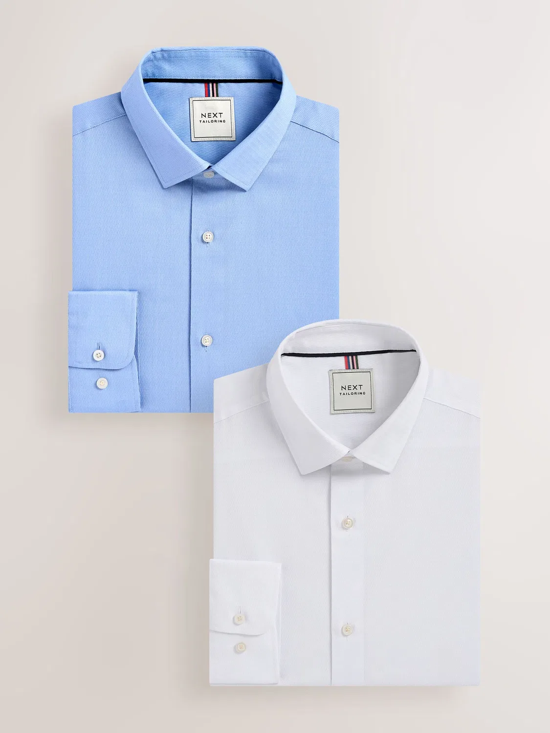 Рубашка Next White/Blue Easy Care Textured Slim Fit Single Cuff Smart Shirts 2 Pack, белый/синий