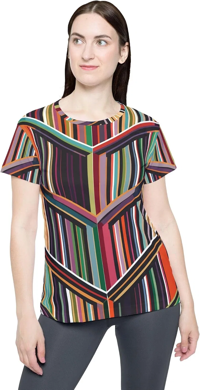 Женская спортивная футболка с полосками, Multicolor