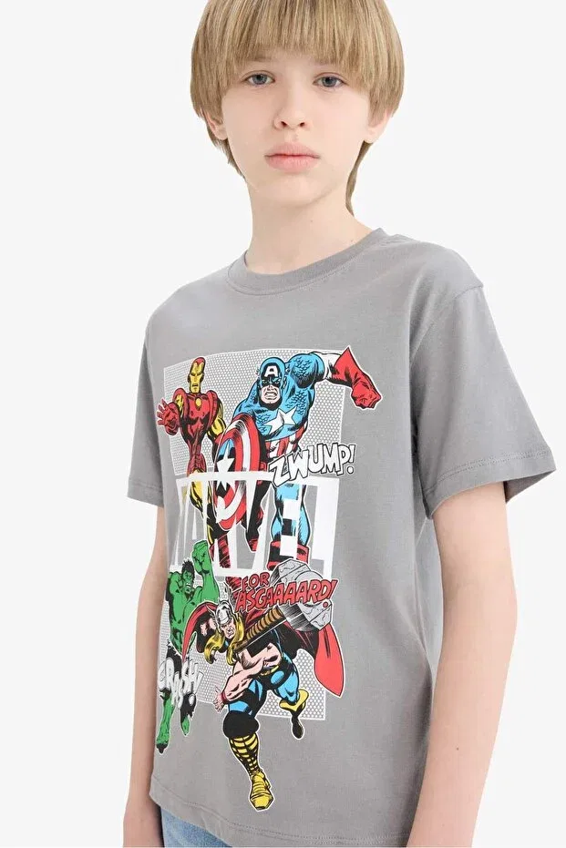 Детская футболка для мальчиков с принтом Marvel Comics Crew Neck Short Sleeve Defacto, Gray — фото 4