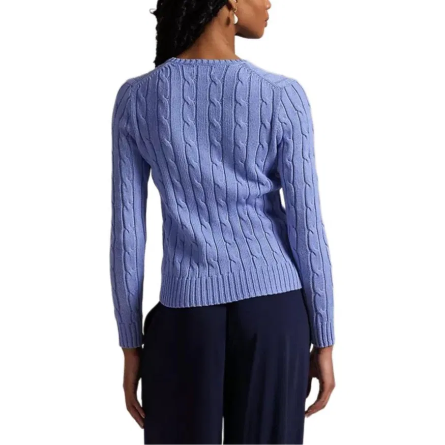 Женский свитер с V-образным вырезом и косами New Litchfield Blue Polo Ralph Lauren, New Litchfield Blue — фото 4