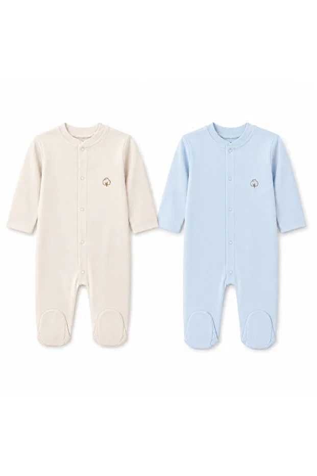 Детский комбинезон для сна хлопковый 2-предметный набор Fyb, Cream-Blue