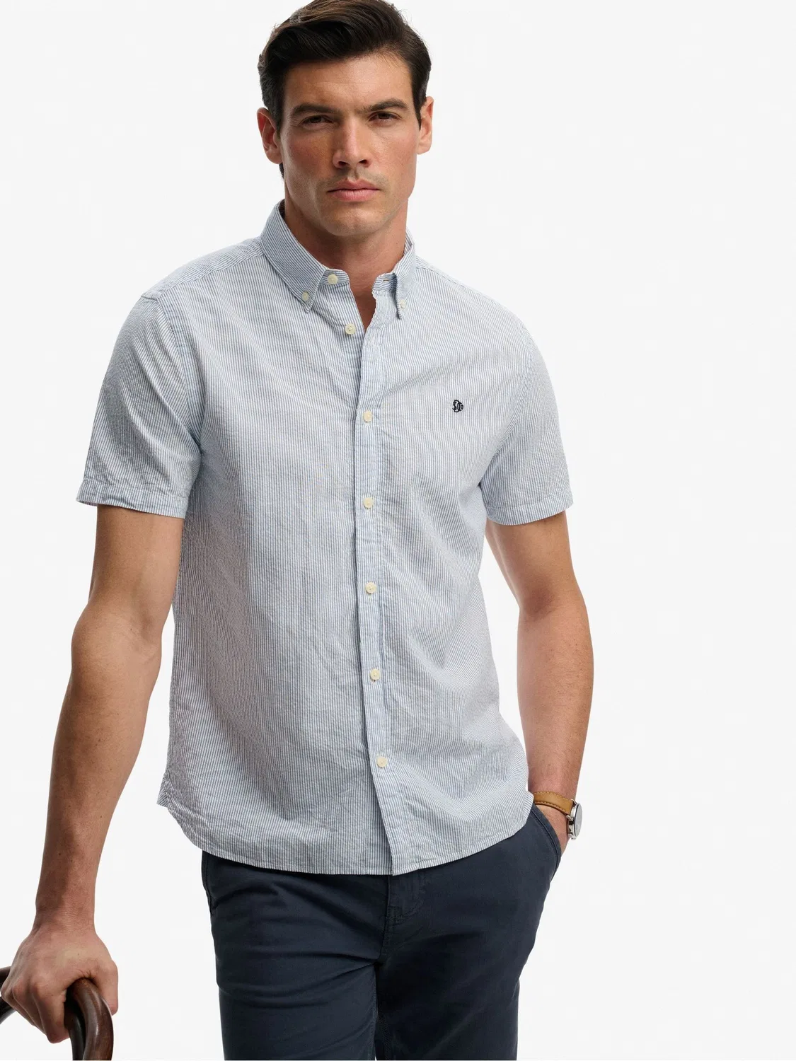 Рубашка с коротким рукавом из сейрсакера Classic Seersucker Superdry, синий