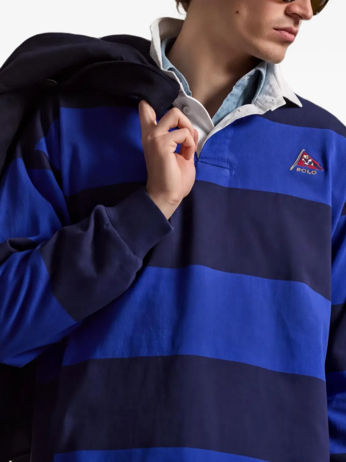 Полосатая рубашка поло с длинными рукавами Polo Ralph Lauren, синий — фото 3