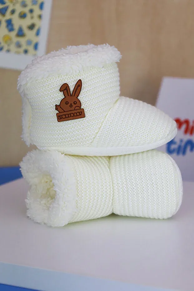 Детские тапочки без шнурков с начесом Baby panduf, my first step, Minytim, White