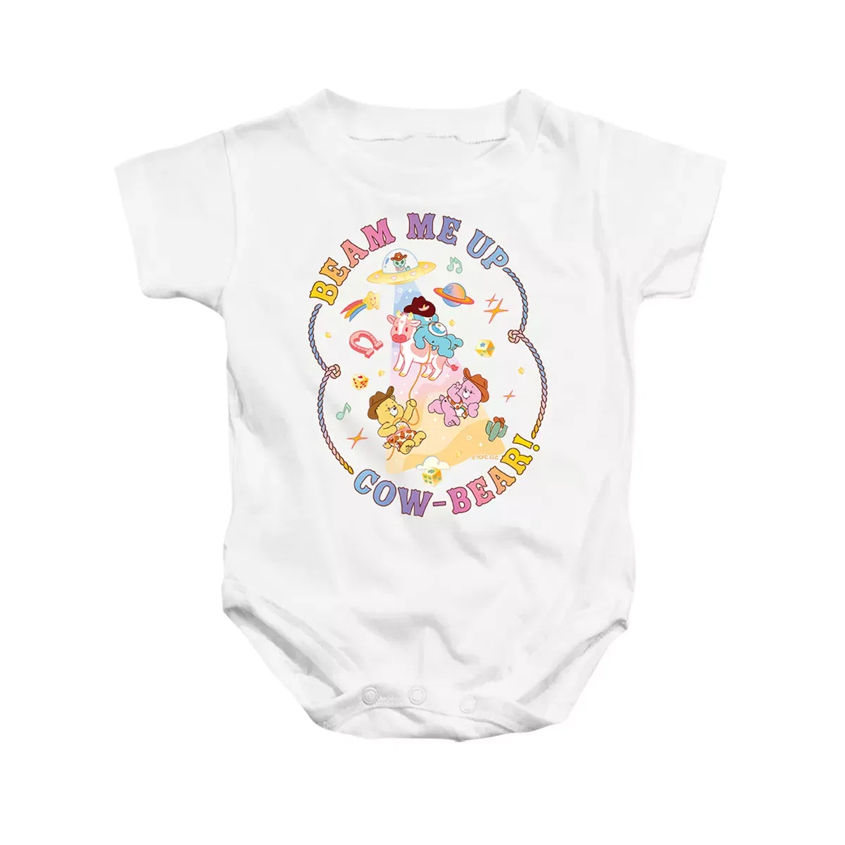 Детское боди с коротким рукавом Care Bears Bear Me Up Cowbear Stacked Care Bears, White