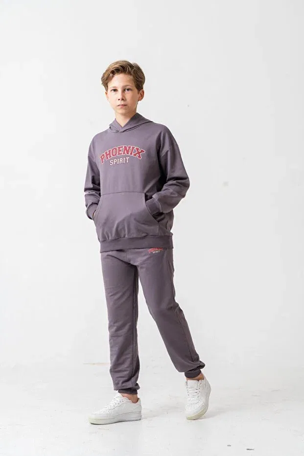Детский спортивный костюм для мальчиков с принтом Phoenix Spirit Mışıl Kids, Gray — фото 2