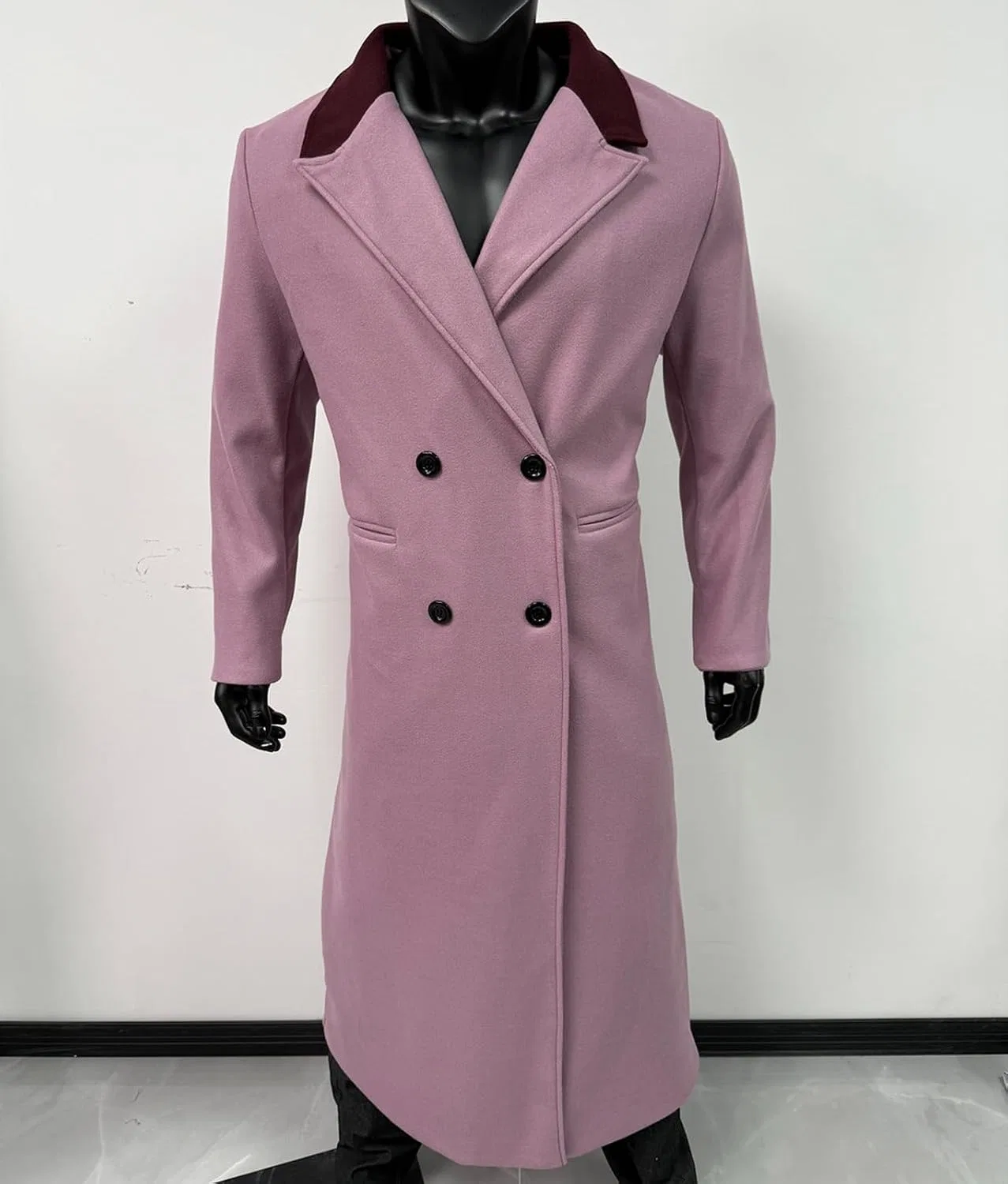 Мужское шерстяное пальто с двубортной застежкой, Slim Fit, с лацканами — фото 3