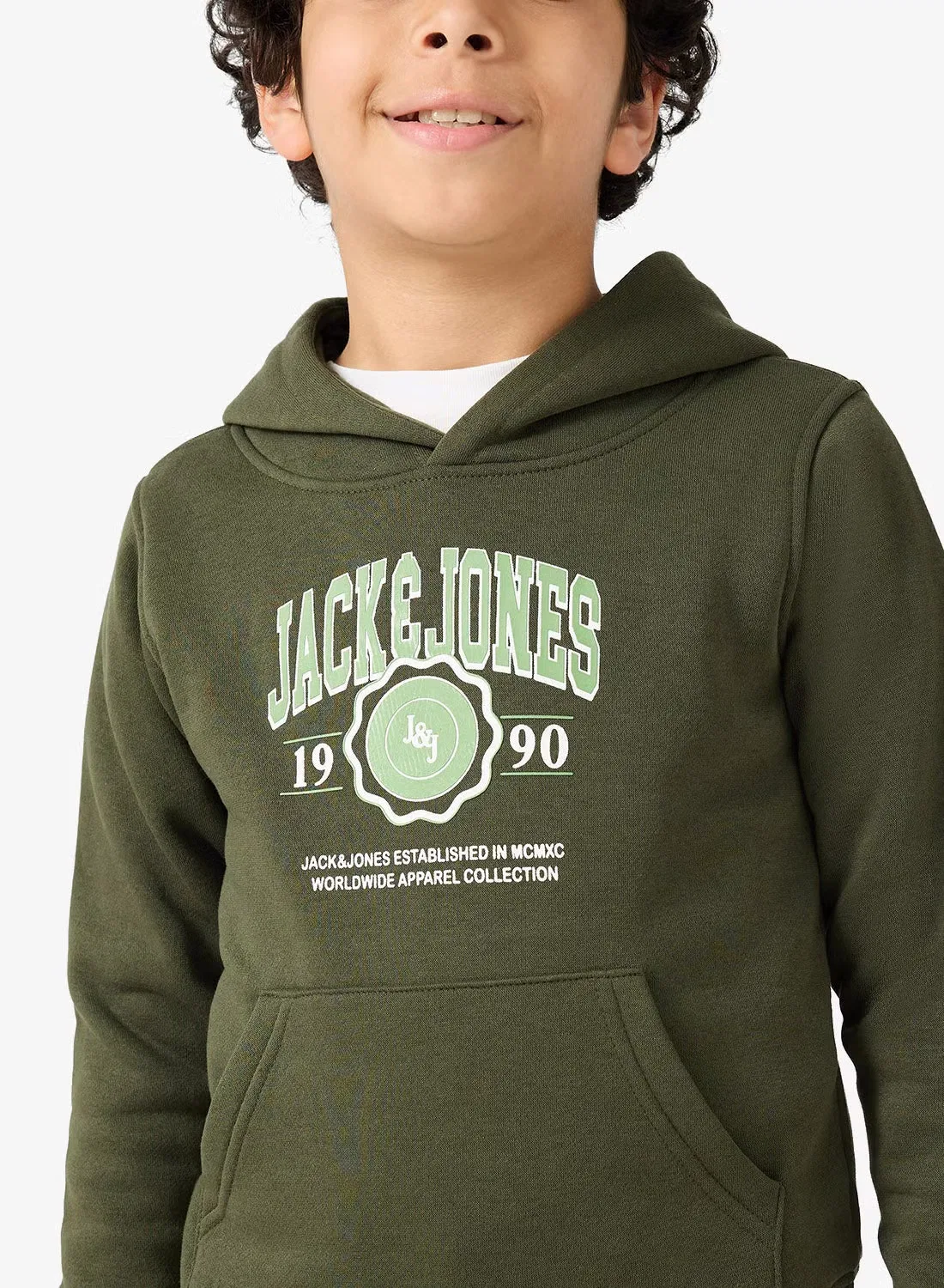 Худи детское с капюшоном jjmako Jack & Jones Junior, зеленый — фото 3