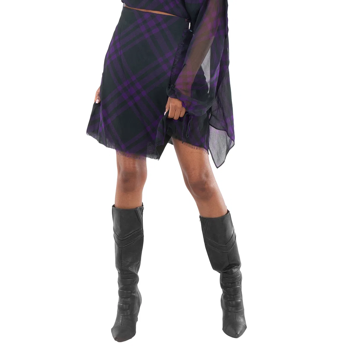 Юбка с запахом с принтом в клетку Wrap- Belt Check-Pattern Frayed Skirt Burberry, Royal Ip Check