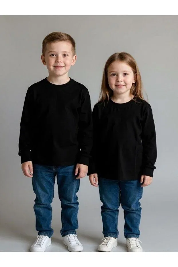 Детская футболка для девочек хлопковая Basic Long Sleeve Zekids, Black — фото 3