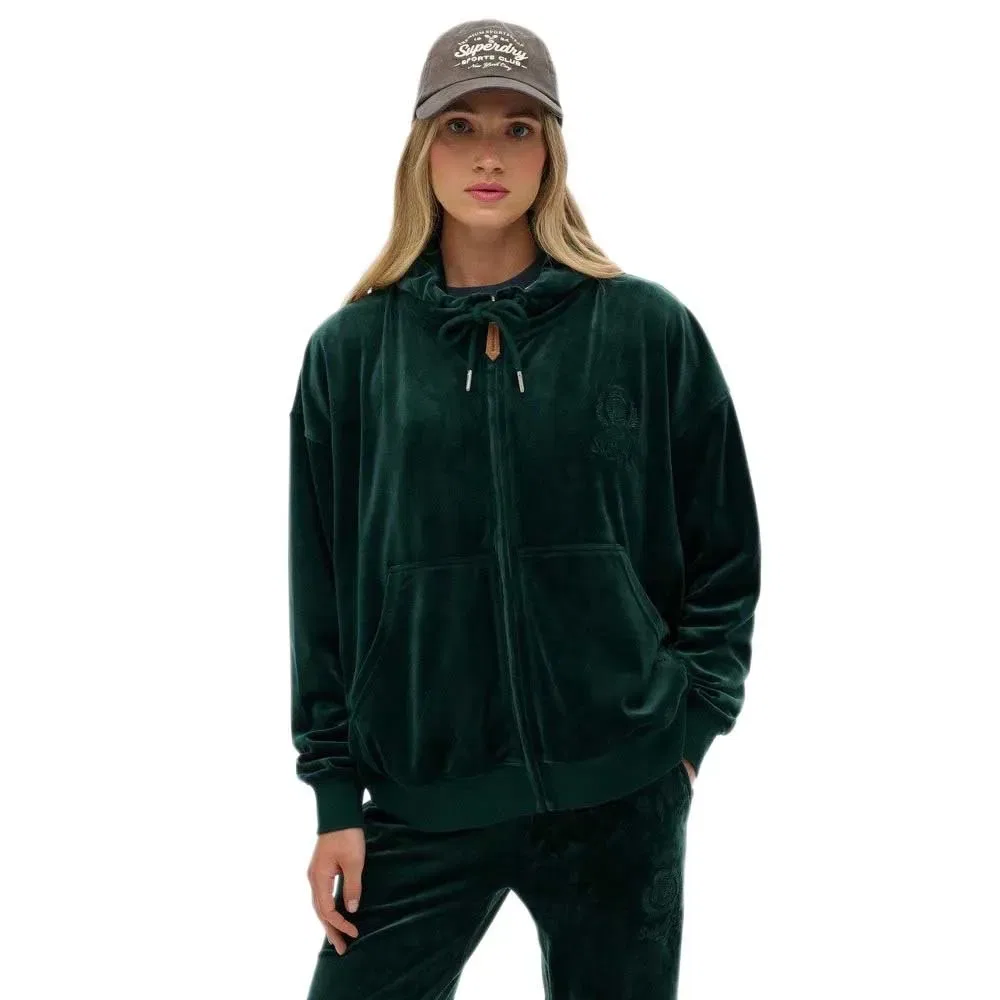 Худи на молнии Superdry Country Club Velour, зеленый