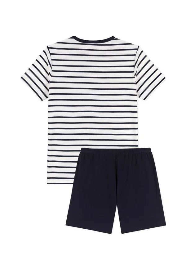 Пижама комплект из футболки и шорт в полоску, 100% хлопок, Petit Bateau, темно-синий — фото 2