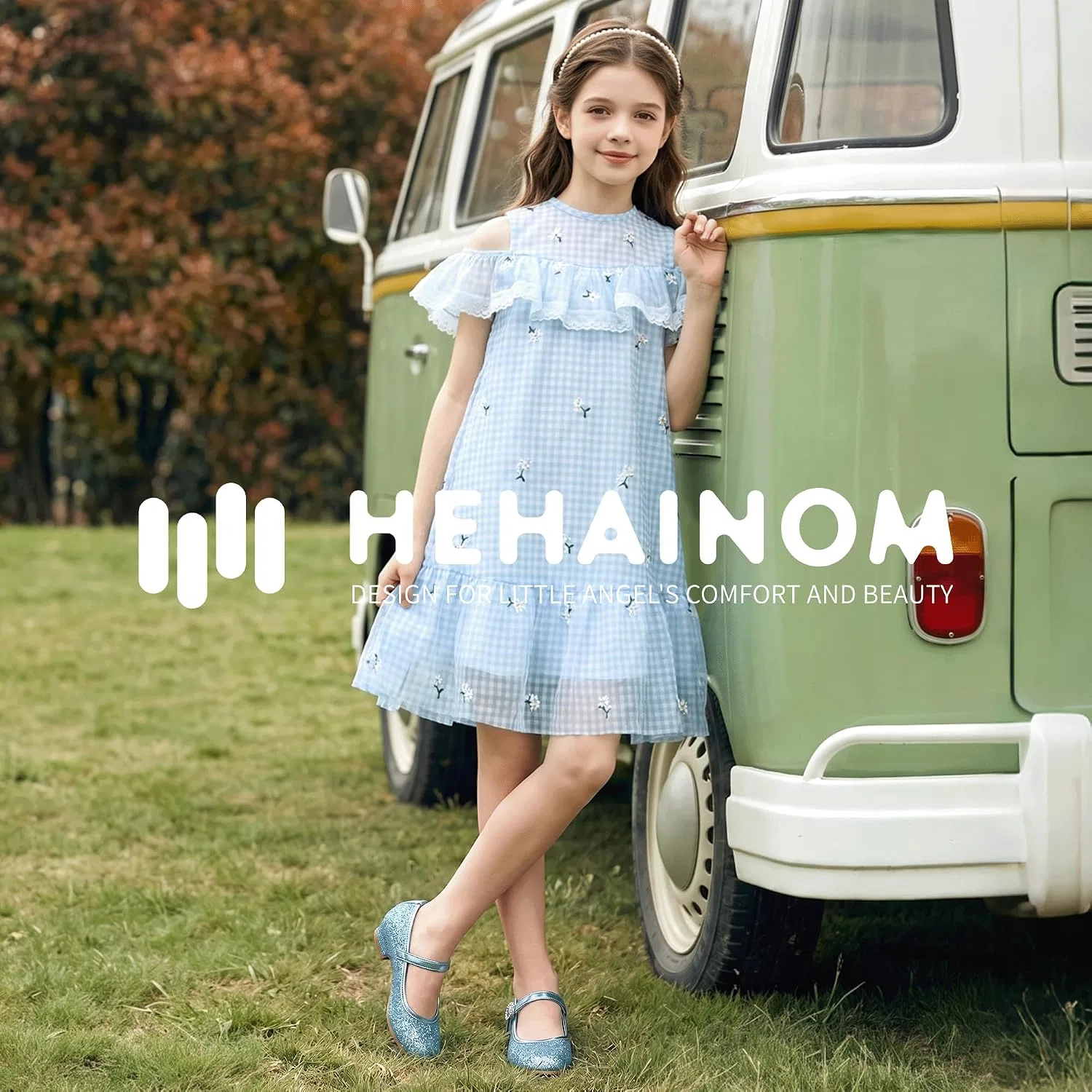 Детские туфли для девочек с принтом Hehainom, Blueshinypatent — фото 2