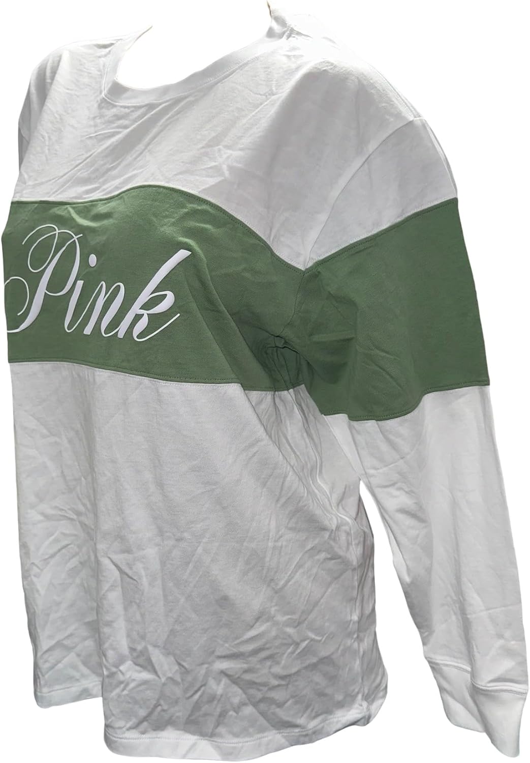 

Футболка Victoria's Secret из розового хлопка с длинными рукавами и круглым вырезом, цвет белый/зеленый, новинка, White/Green