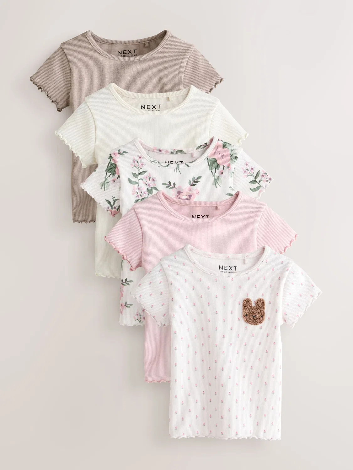 Набор футболок Ribbed Short Sleeve Tops 5 Pack Next, розовый