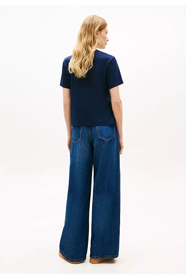 Женская хлопковая футболка с принтом Tommy Hilfiger, Navy Blue — фото 4