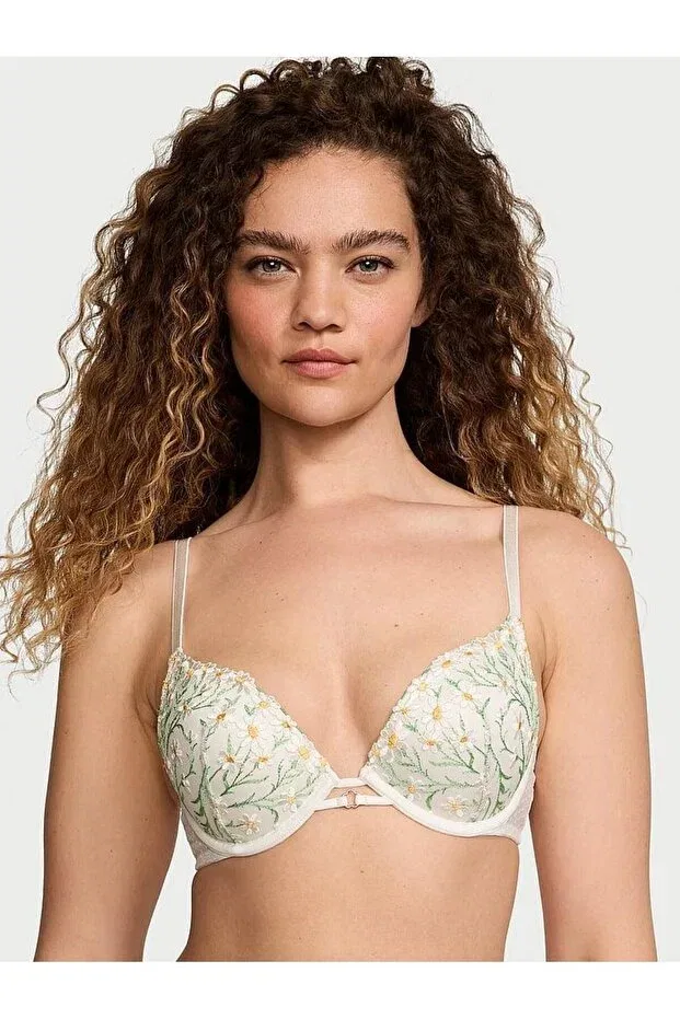 Женский бюстгальтер с принтом Daisy Embroidered Push-Up Bra Victoria'S Secret, White Daisies — фото 2