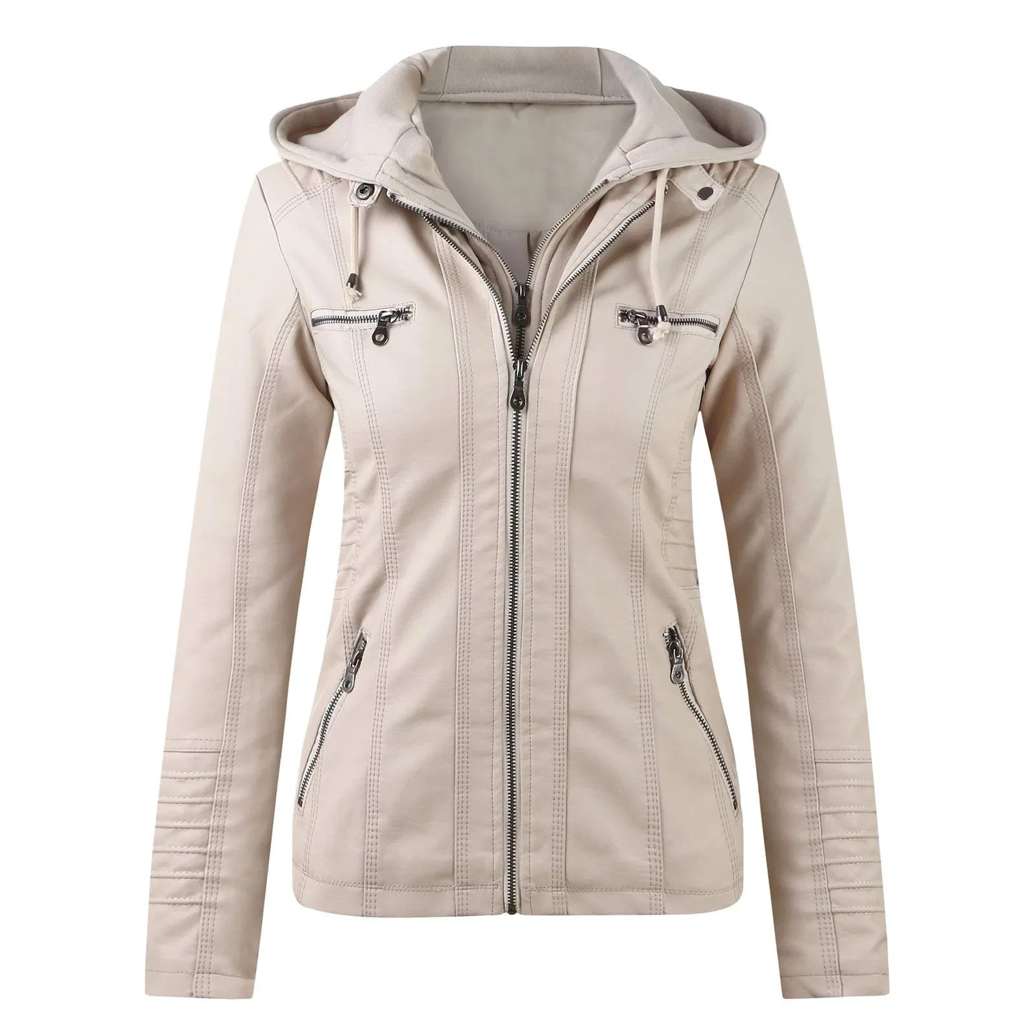 Женская куртка-косуха с капюшоном и молнией, beige