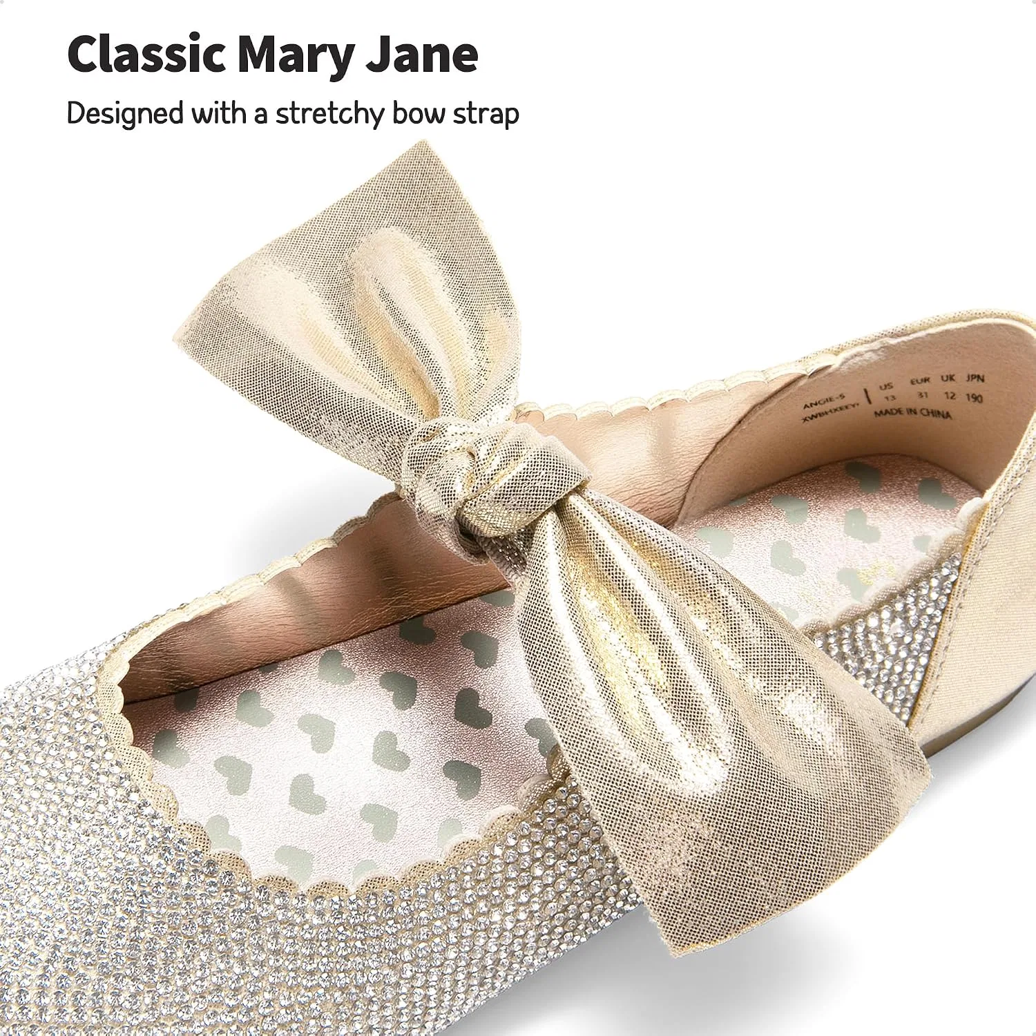 Детские балетки для девочек с бантом Mary Jane DREAM PAIRS, Gold-Rhinestone — фото 4