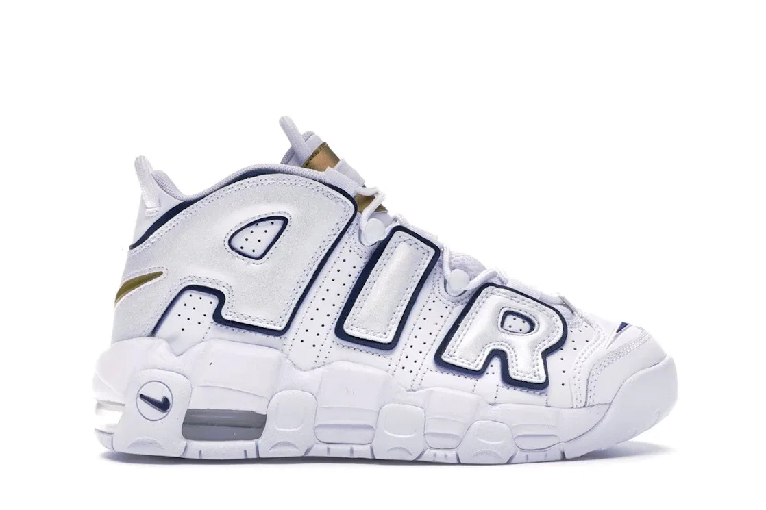 Детские кроссовки для мальчиков с кроссовками Nike Air More Uptempo Nike, White/Midnight Navy-Metallic Gold