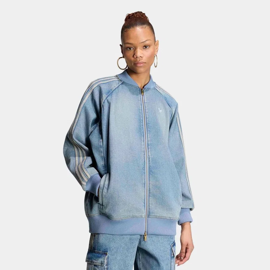 Женская джинсовая куртка с длинным рукавом, миди, adidas Originals, Синий