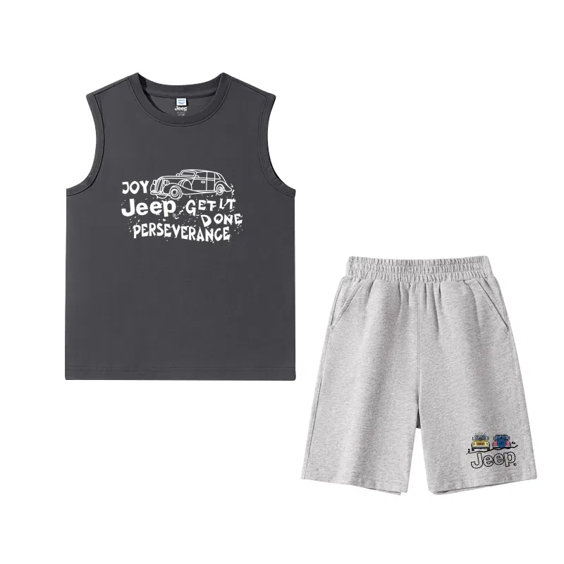 Детский комплект спортивной одежды с кубинским воротником, модель Carrying Left Lower K, Jeep, Medium Gray/E White Line Stitch-Gray/E