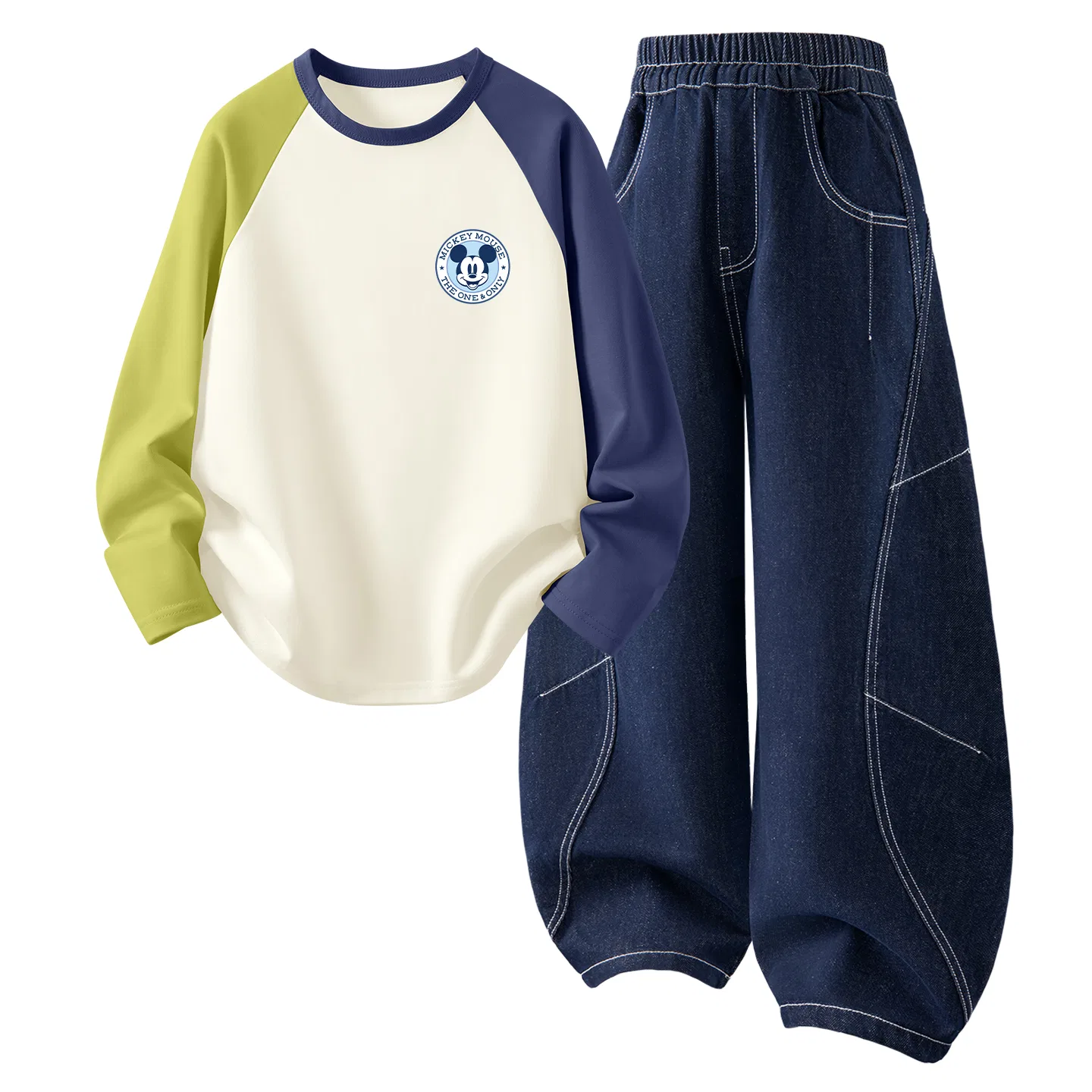 Детский спортивный комплект с принтом Микки Маус, джинсовый, Disney, Green Blue/Denim Dark Blue