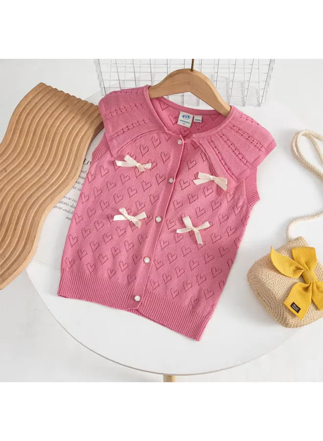 Кардиган детский вязаный с жаккардовым узором Jeanswest, розовый — фото 2