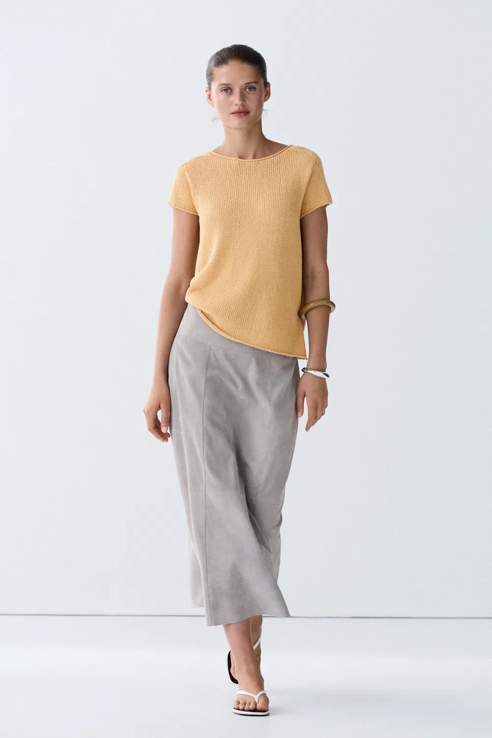 Свитер Massimo Dutti Cotton Blend Short Sleeve Knit, желтый — фото 3