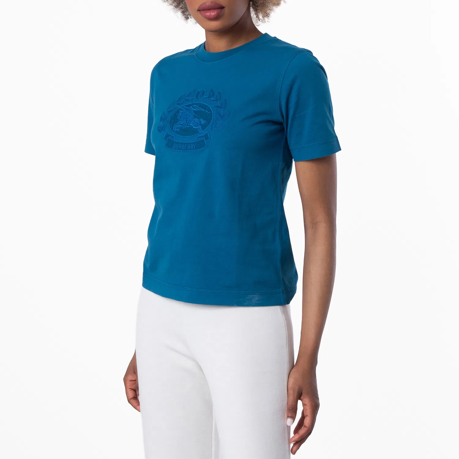 Футболка с вышивкой Embroidered Logo Cotton T-Shirt Burberry, Kingfisher — фото 4