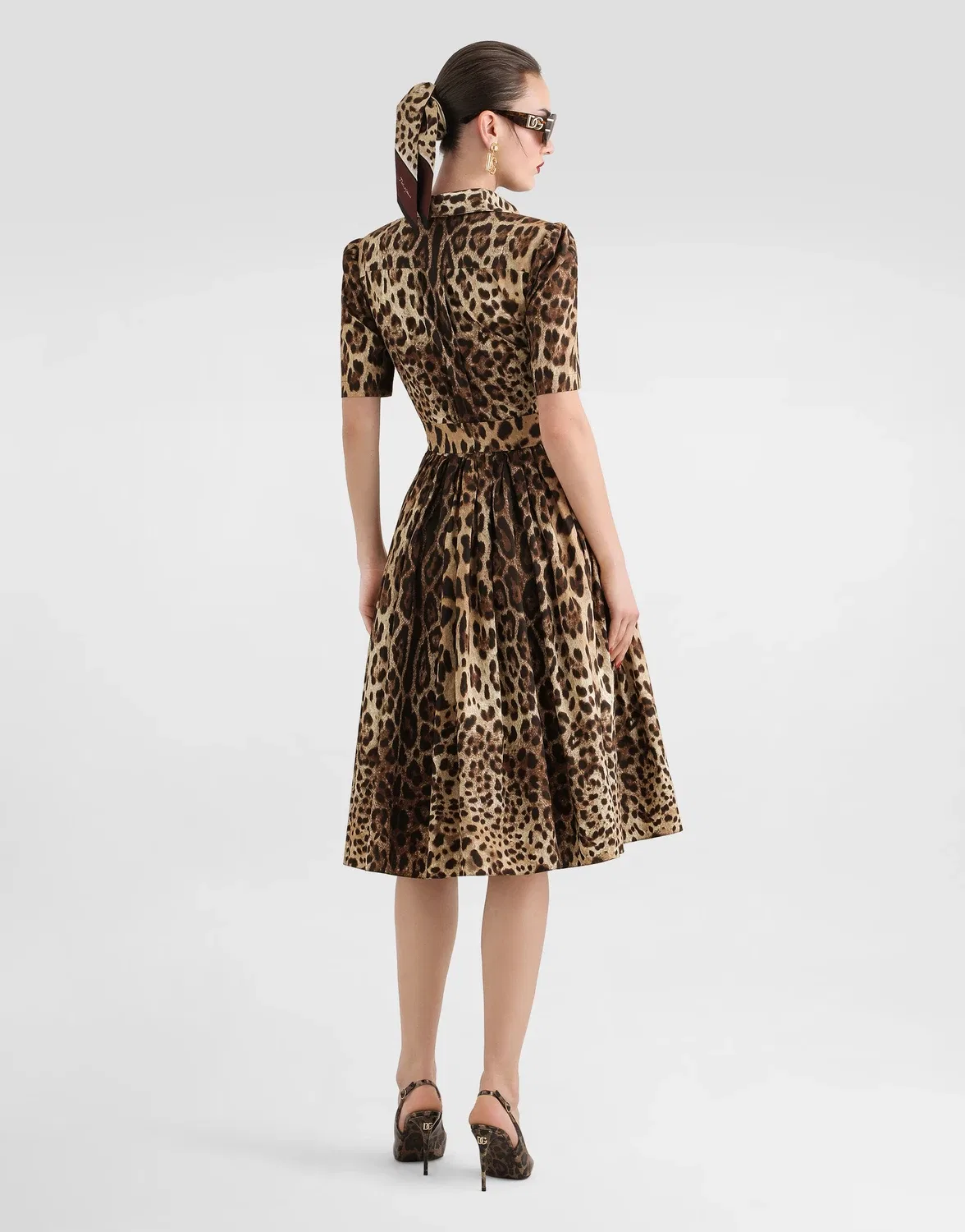 Платье-рубашка из поплина с леопардовым принтом Dolce & Gabbana, коричневый — фото 3
