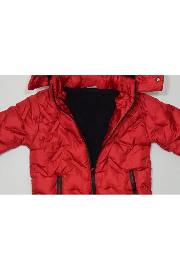 Детское пальто для мальчиков с капюшоном Winter zipper hooded double pockets welsoft lining water and wind resistant boy's coat Baby Slon Kids Clup, Red — фото 4