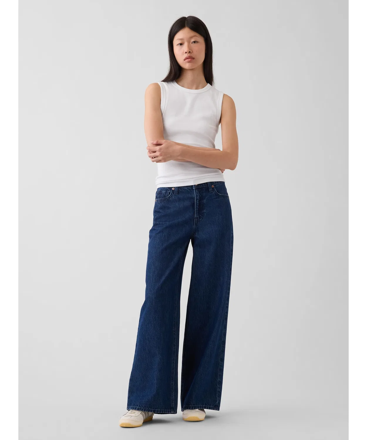 Женский хлопковый топ без рукавов с круглым вырезом GAP, Black — фото 3