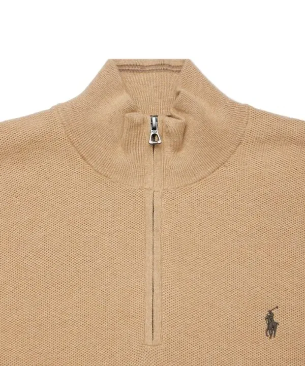 Свитер с четверть-застежкой, хлопковый, Polo Ralph Lauren, коричневый — фото 3