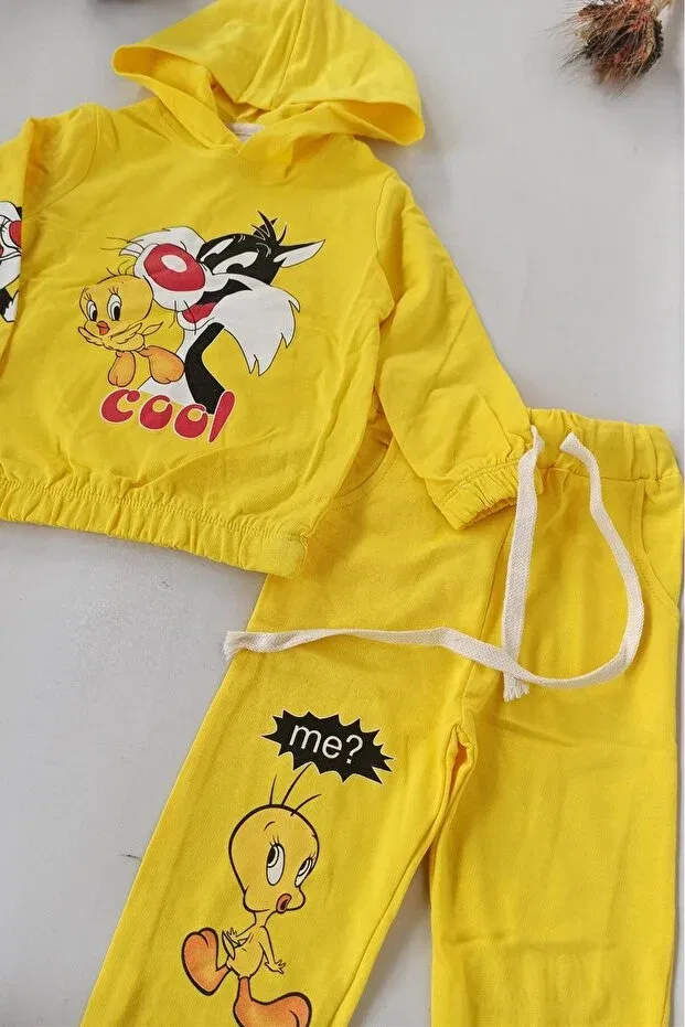 Детский спортивный комплект для девочек с принтом Yellow Hooded Chick Cool Pattern Dubi Baby, Yellow