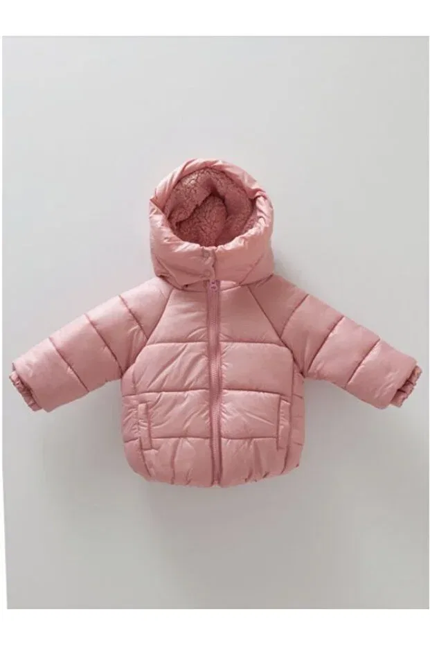 Детское пальто для девочек с меховым воротником Caramell, Dark Pink