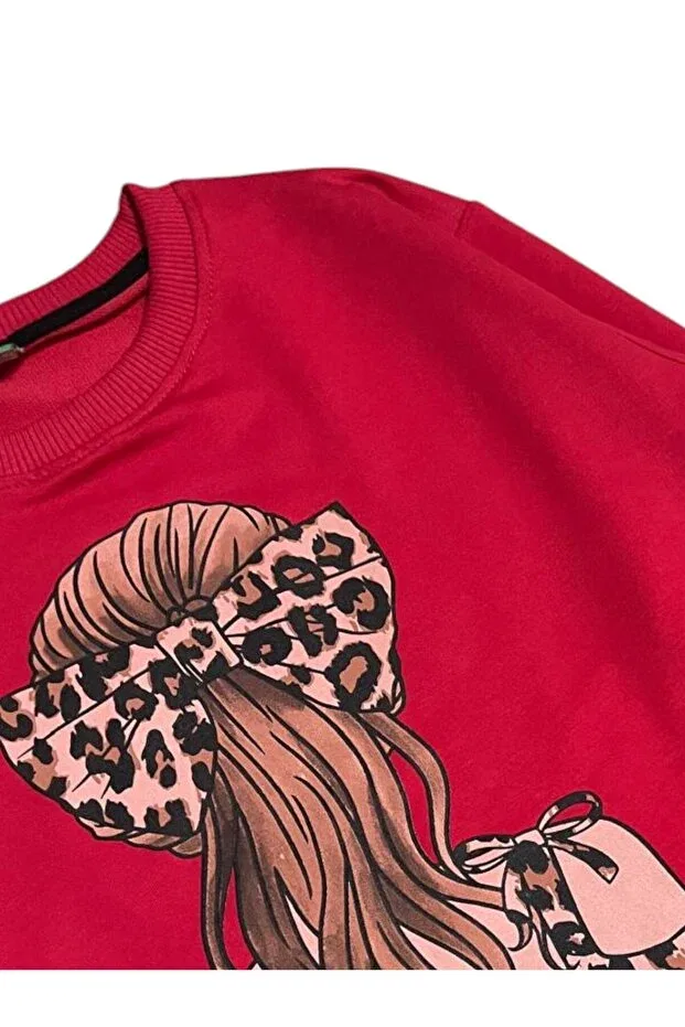 Детский спортивный комплект для девочек с принтом Girl'S cotton fabric red color leopard buckle patterned long sleeve winter tracksuit set Fil Kids, Red — фото 3