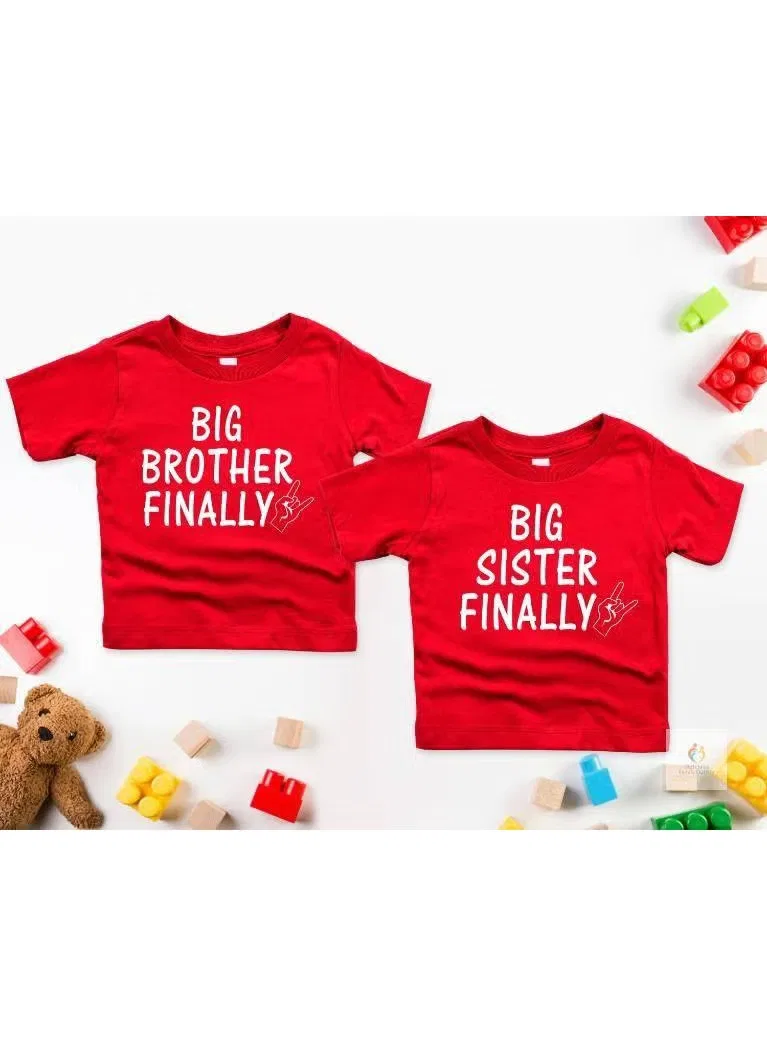 Комплект футболок с принтом Big Brother Finally Big Sister Finally Matching Family Outfits, красный