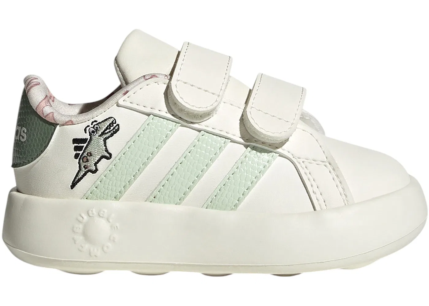 Детские кроссовки с ремешками Adidas Grand Court 2.0 Dino, Off White/Linen Green/Silver Green