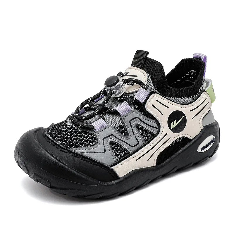 Детские повседневные кроссовки из текстиля и экокожи Black Gray Ecru WARRIOR