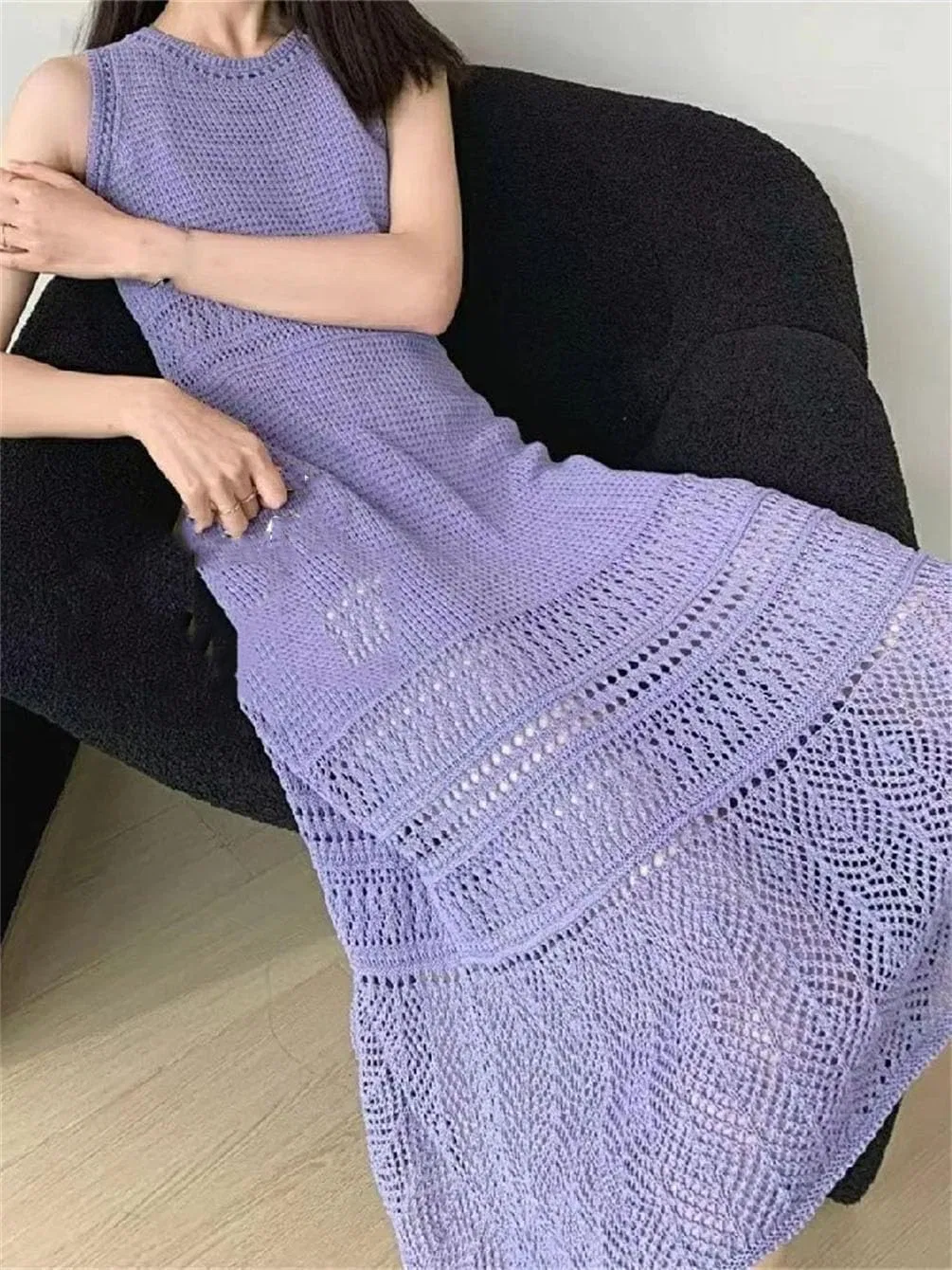 Женское A-силуэта платье миди с V-образным вырезом Generic, Purple — фото 4
