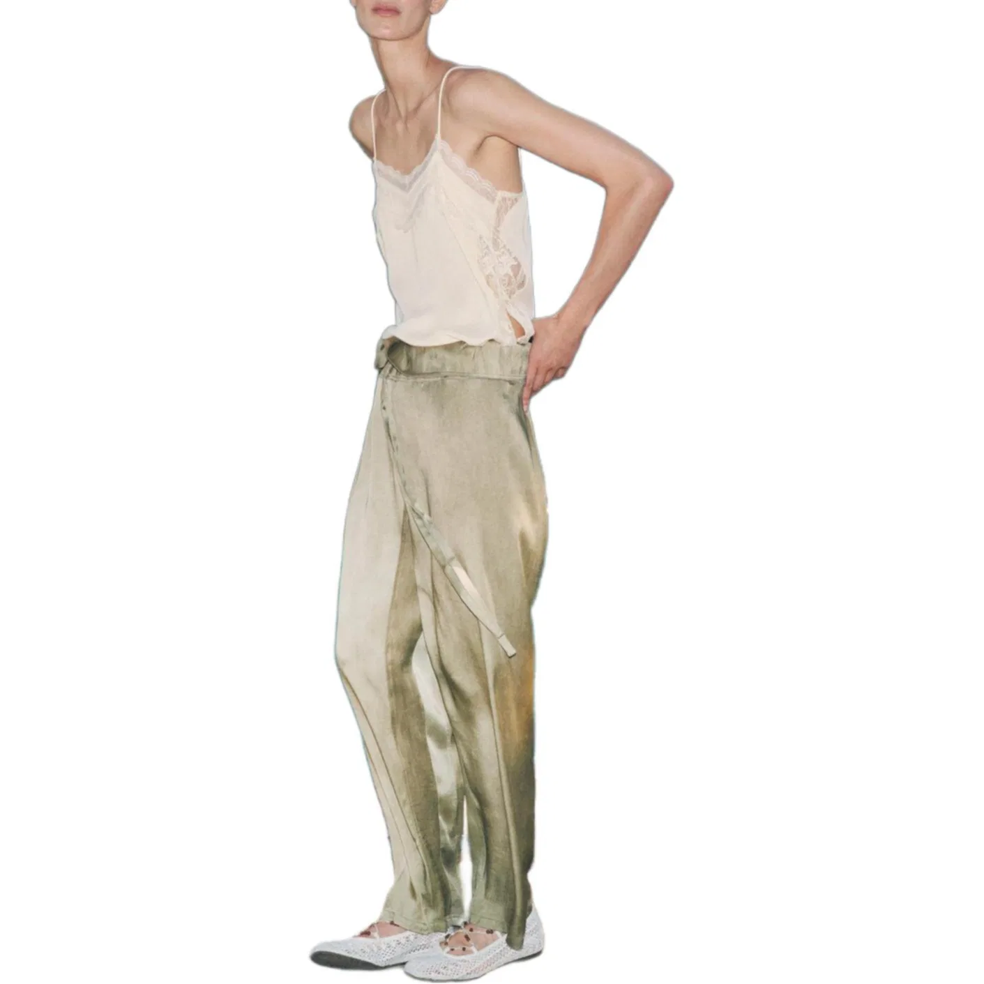Женские повседневные брюки Khaki ZARA, цвет Khaki — фото 4