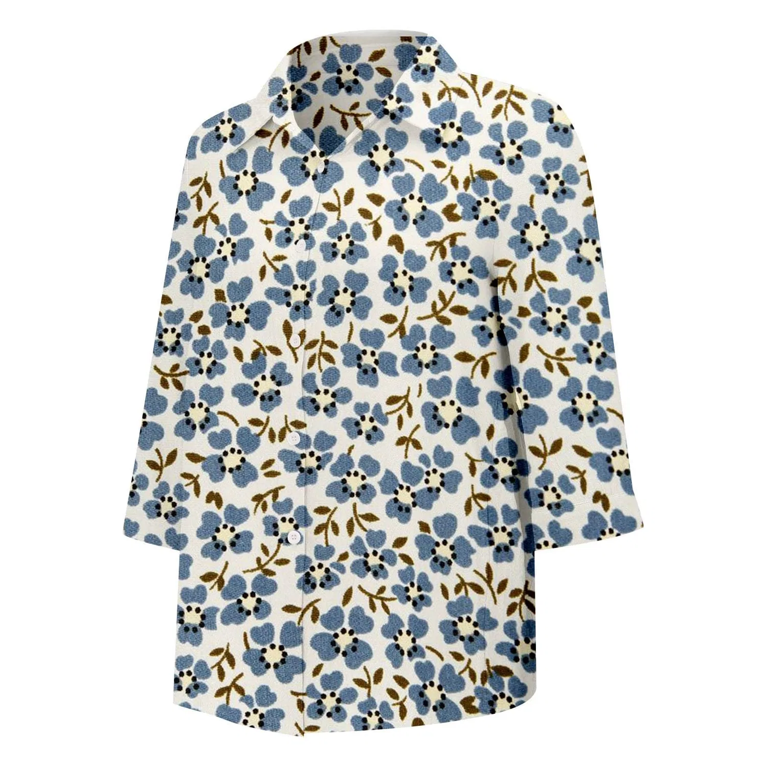 Женская блуза с V-образным вырезом, с принтом в горошек, Classic Polka Dot Collar, Floral-26 — фото 4